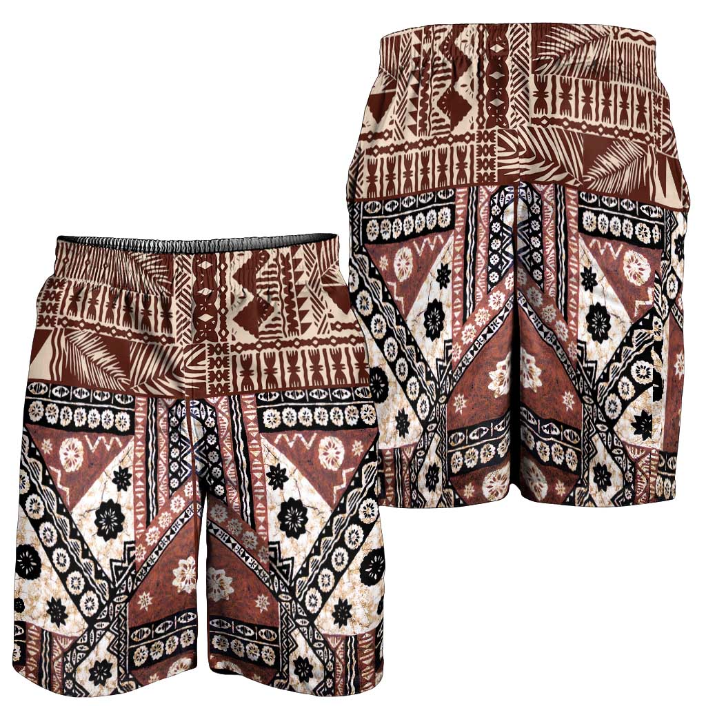 Brown Bula Fiji Shorts for Men Unique Masi Tapa Pattern LT14 - Polynesian Pride