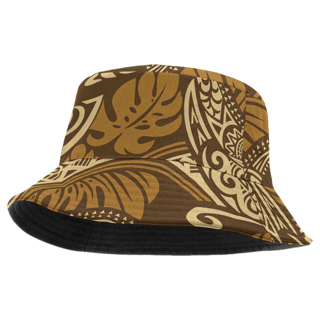 Brown Gold Monstera Bucket Hat Polynesian Tribal Pattern LT01 One Size Gold - Polynesian Pride