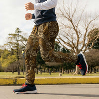 Brown Gold Monstera Jogger Pants Polynesian Tribal Pattern LT01 - Polynesian Pride