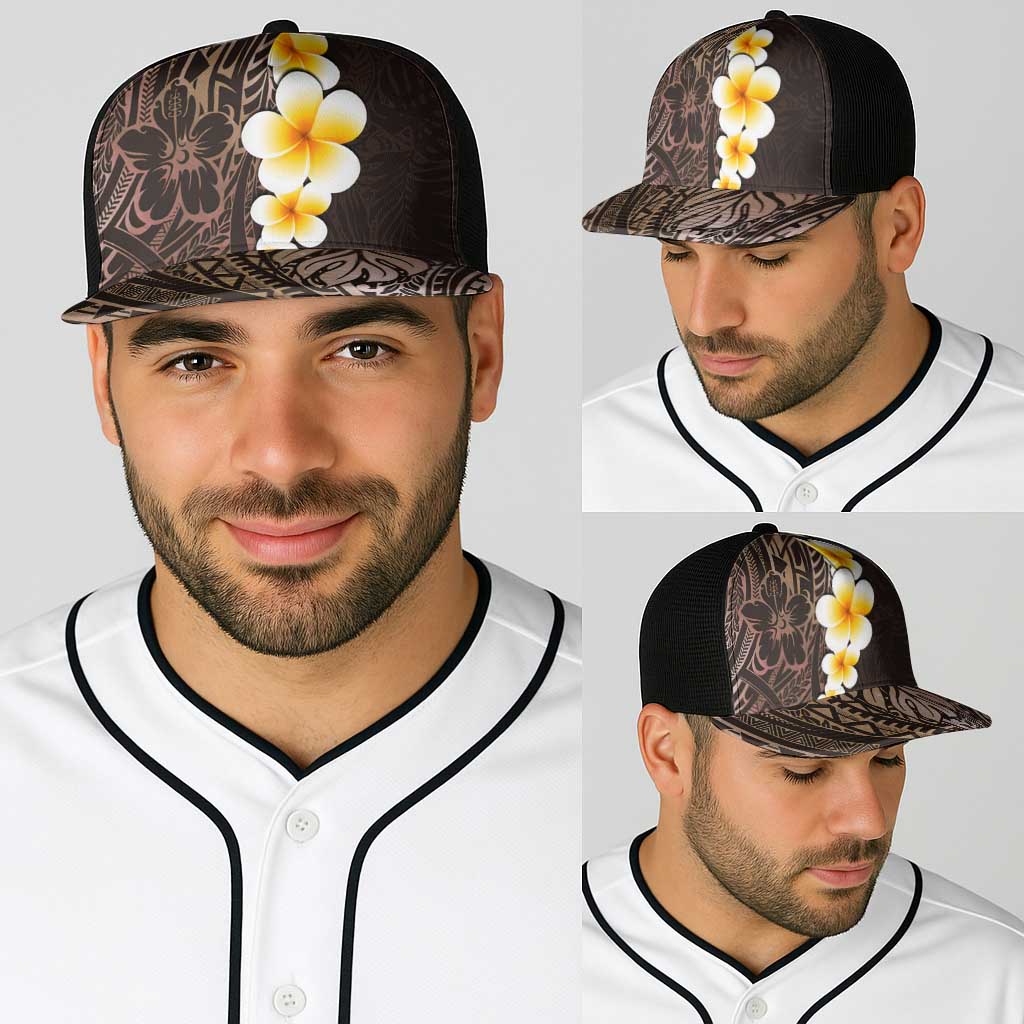 Brown Polynesia Baseball Net Cap Plumeria Tropical Leaves With Galaxy Polynesian Art LT14 - Polynesian Pride