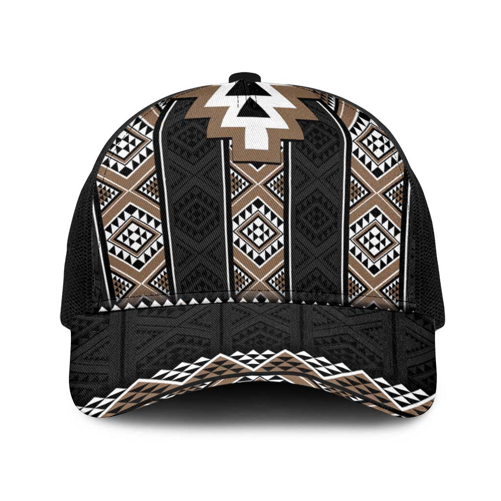 Brown Taniko Aotearoa Baseball Net Cap Niho Taniwha Mix Poutama LT14 One Size Black Brown - Polynesian Pride