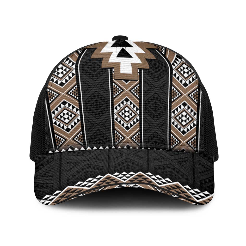 Brown Taniko Aotearoa Baseball Net Cap Niho Taniwha Mix Poutama LT14 One Size Black Brown - Polynesian Pride