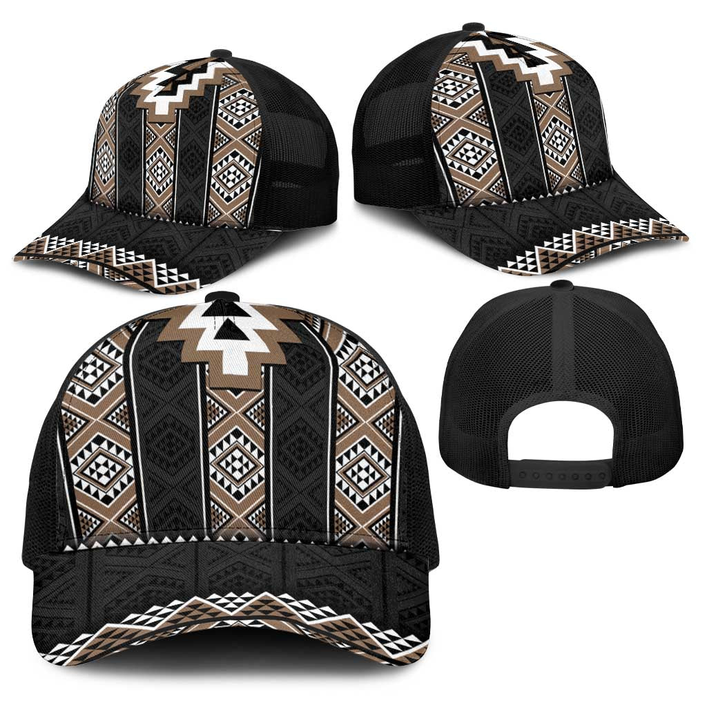Brown Taniko Aotearoa Baseball Net Cap Niho Taniwha Mix Poutama LT14 - Polynesian Pride