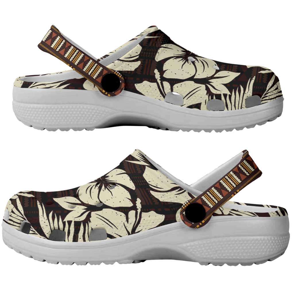 Bula Fiji Masi Clogs Shoes - Tapa Tropical Hibiscus Half Stylized LT14 - Polynesian Pride