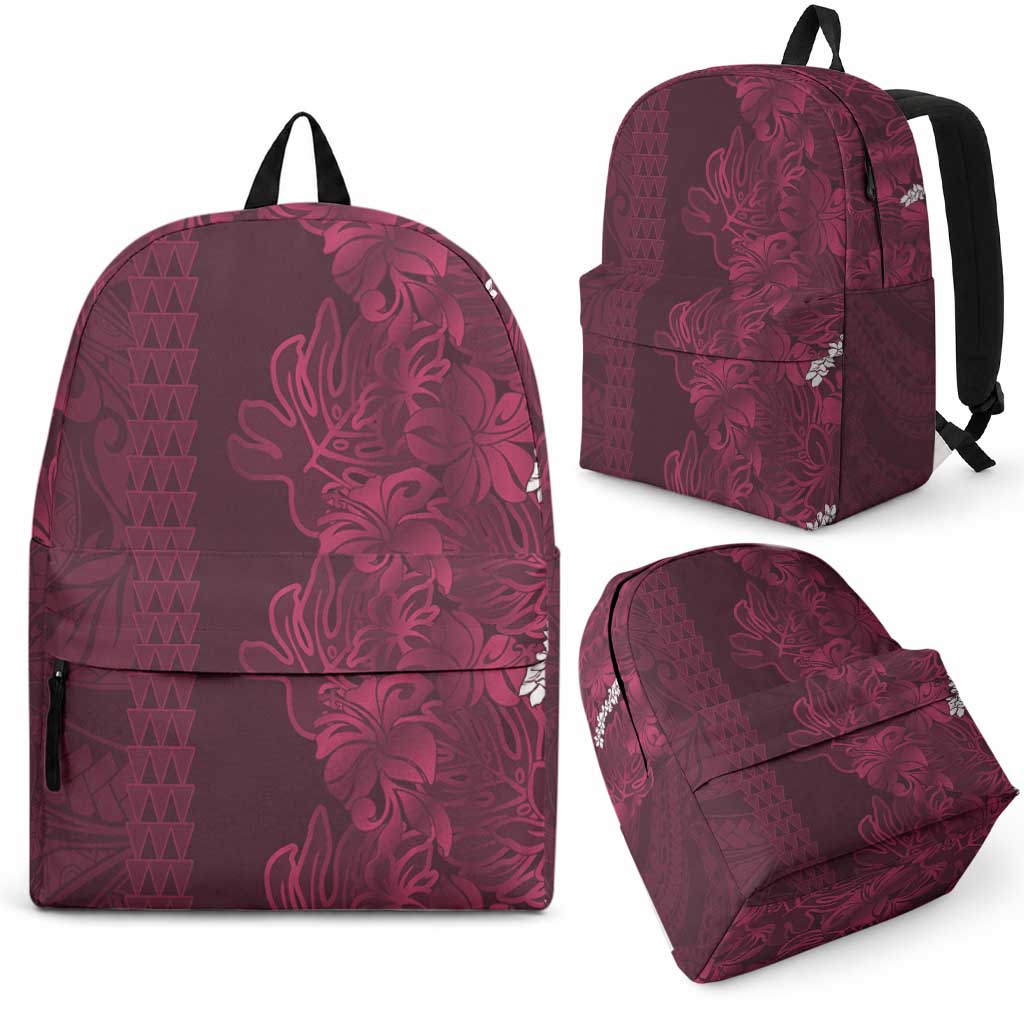 Burgundy Hibiscus Monstera Seamless Kakau Hawaii Backpack