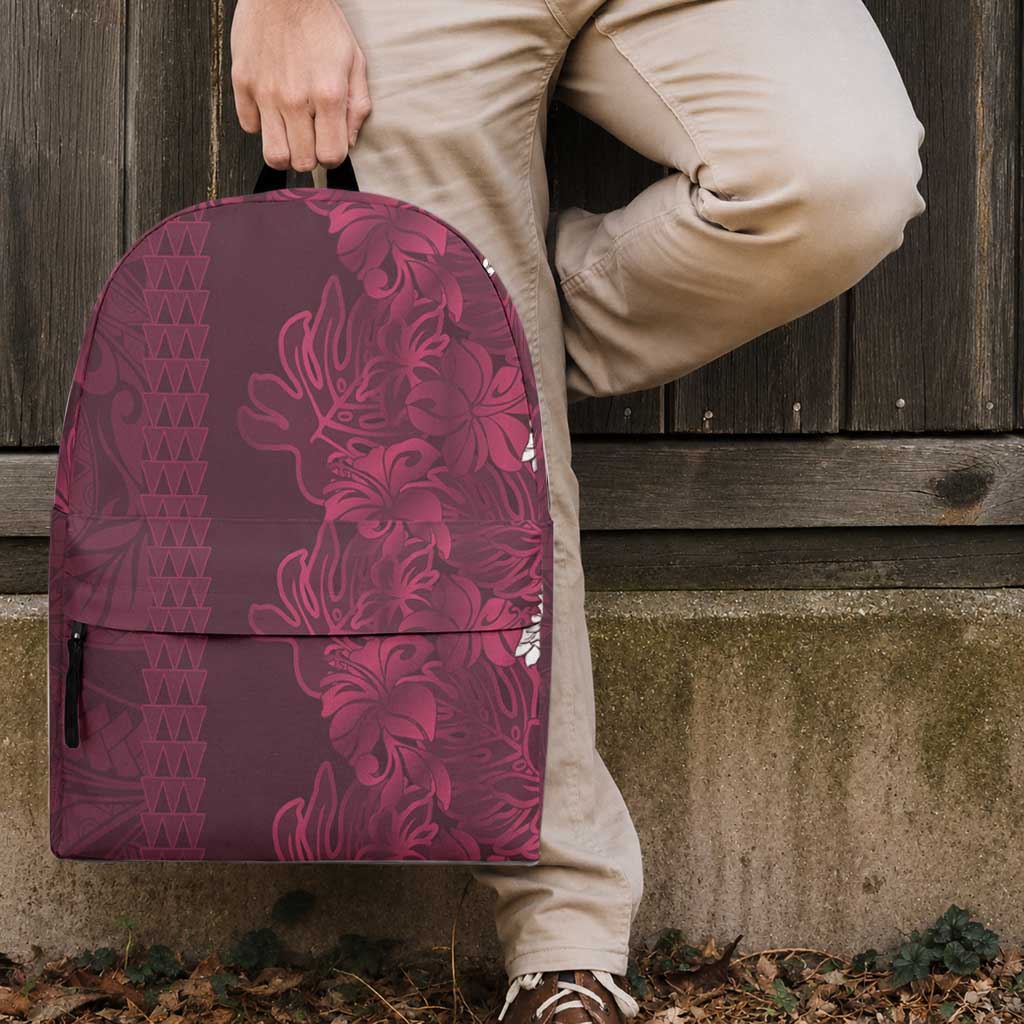 Burgundy Hibiscus Monstera Seamless Kakau Hawaii Backpack