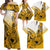 Gold Hawaii Family Matching Outfits Off Shoulder Maxi Dress And Hawaiian Shirt Polynesian Shark Tattoo LT14 - Polynesian Pride