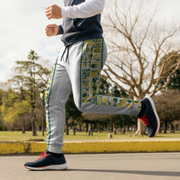 Cook Islands Island Floral Jogger Pants White Traditional Kuki's Geometric Pattern