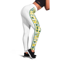 Cook Islands Island Floral Leggings White Traditional Kuki's Geometric Pattern