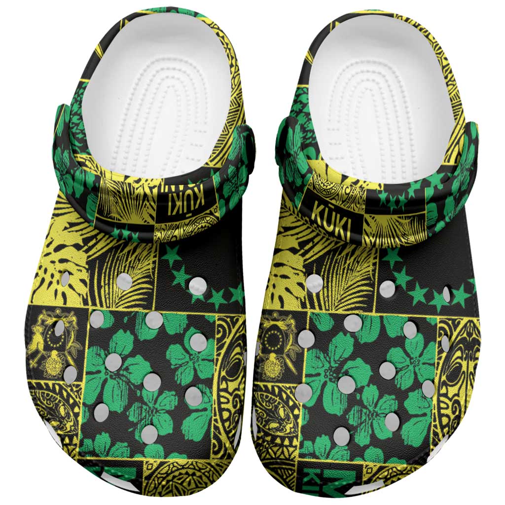 Cook Islands Mere Kiritimiti Clogs Shoes Pacific Patchwork Xmas Vibes LT9 Green - Polynesian Pride