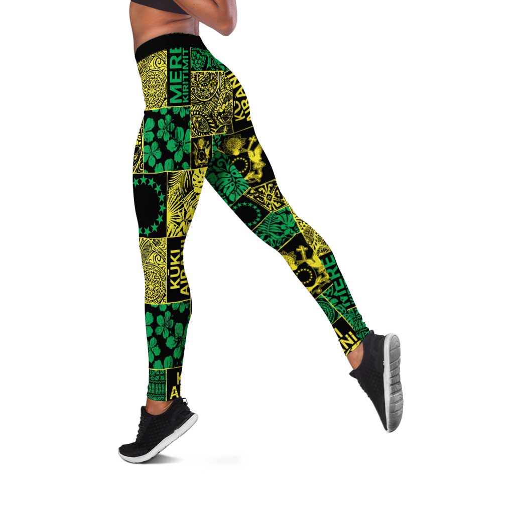 Cook Islands Mere Kiritimiti Leggings Pacific Patchwork Xmas Vibes LT9 Green - Polynesian Pride