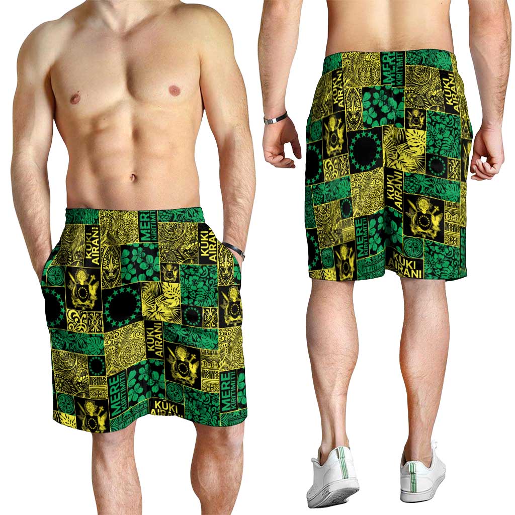 Cook Islands Mere Kiritimiti Shorts for Men Pacific Patchwork Xmas Vibes LT9 - Polynesian Pride