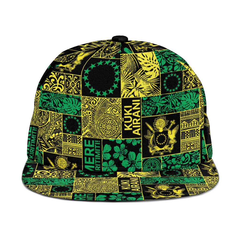 Cook Islands Mere Kiritimiti Snapback Cap Pacific Patchwork Xmas Vibes LT9 One Size Green - Polynesian Pride