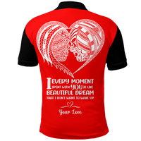 Custom Fiji Valentine Couple Heart Polo Shirt LT2 RED - Polynesian Pride