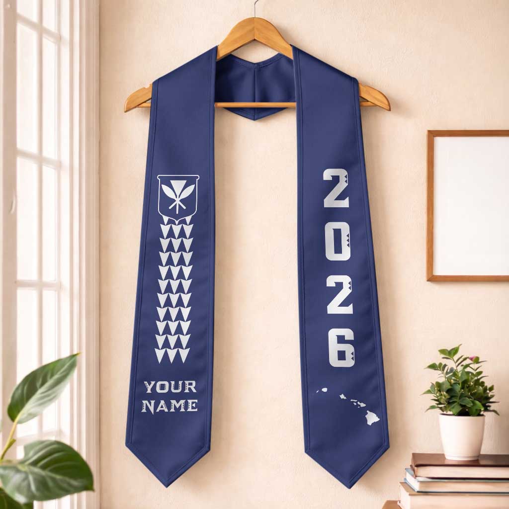 Custom Aloha Hawaii Graduation Stole Kakau Pattern Blue Version LT05 One Size Blue - Polynesian Pride