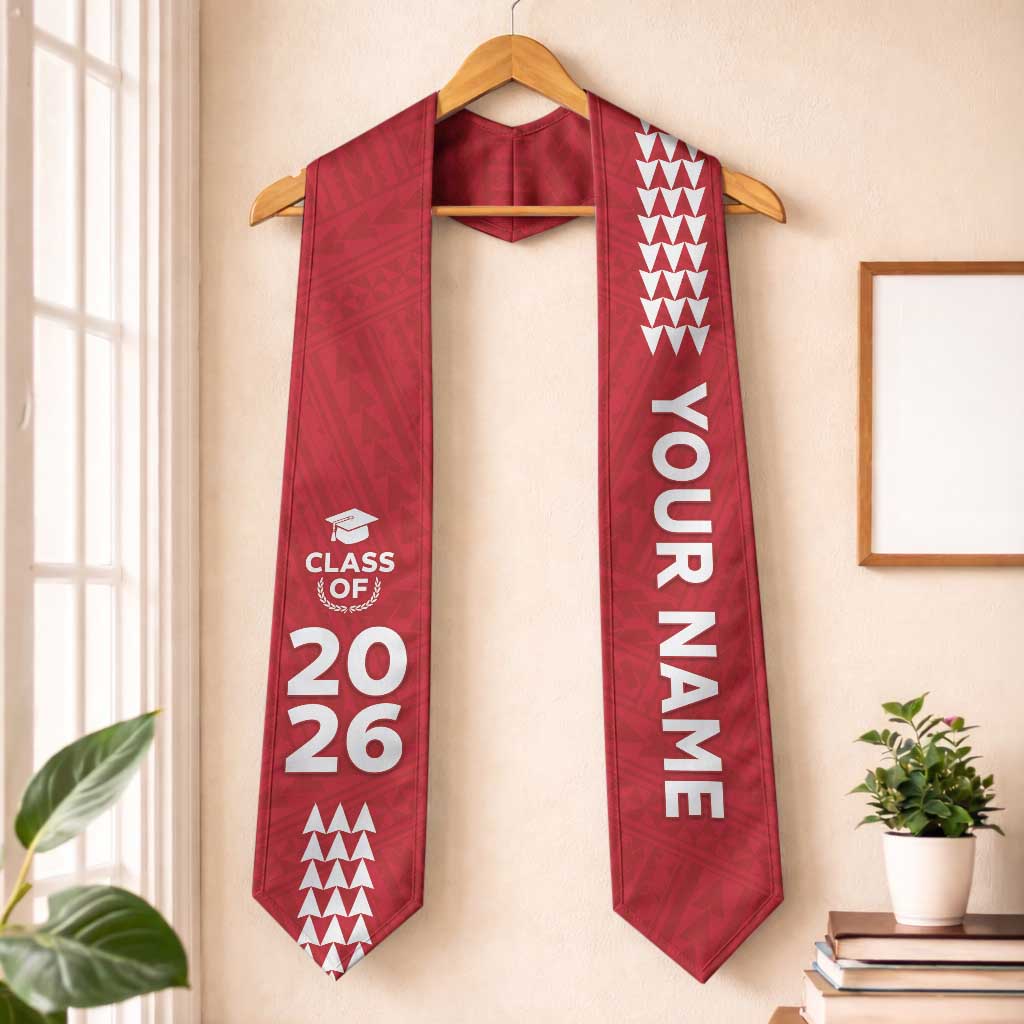 Custom Hawaii Graduation Stole Kakau Pattern Red Version LT05 One Size Red - Polynesian Pride