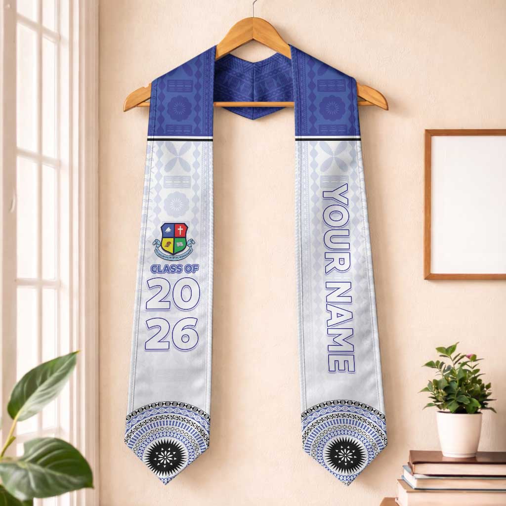Custom Lelean Memorial School Graduation Stole With Fijian Tapa Pattern LT05 One Size Blue - Polynesian Pride