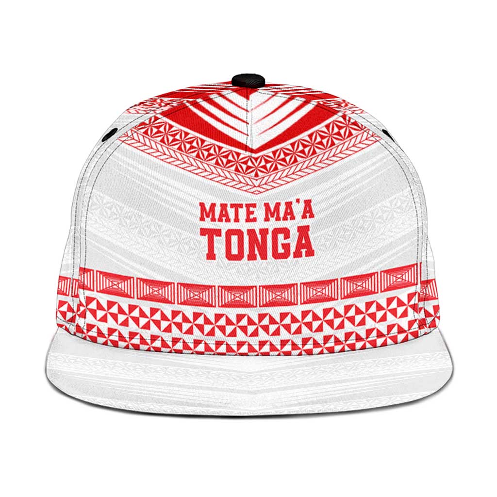 Custom Mate Ma'a Tonga Heritage Snapback Cap Pacific Tribal Rugby White Edition LT9 One Size White - Polynesian Pride