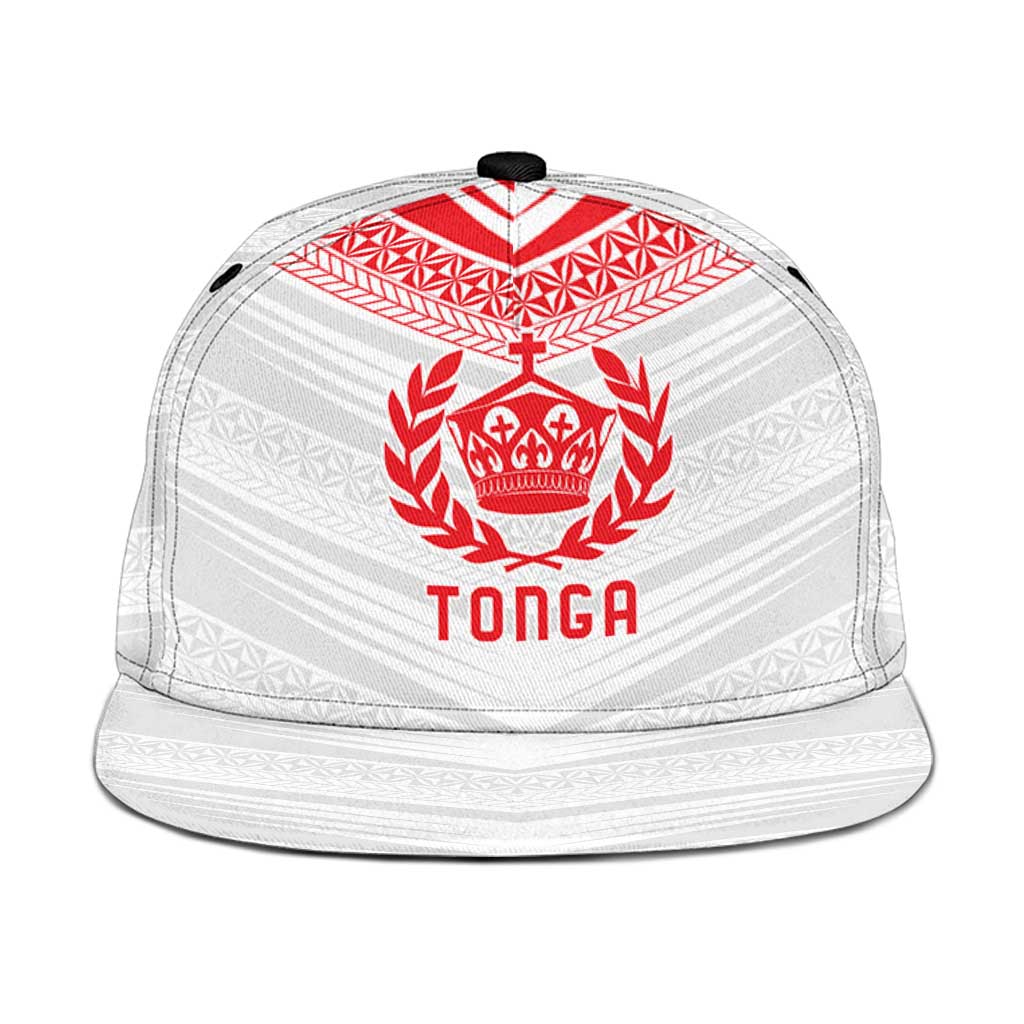 Custom Pacific Rugby Spirit Snapback Cap Tonga Ngatu Pride White Edition LT9 One Size White - Polynesian Pride