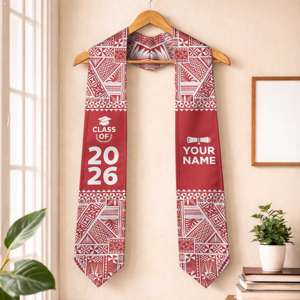 Custom Tonga Graduation Stole Tongan Ngatu Pattern LT05 One Size Red - Polynesian Pride
