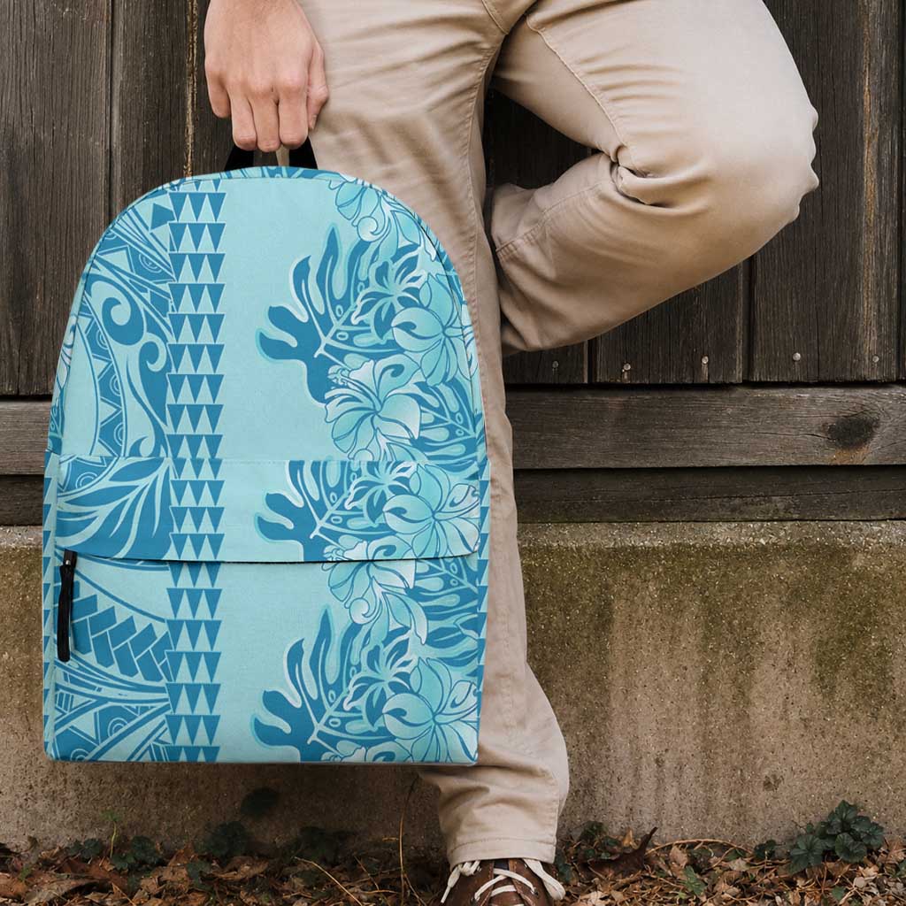 Cyan Hibiscus Monstera Seamless Kakau Hawaii Backpack