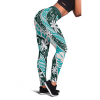 Cyan Tahiti Tiare Monstera Leggings Polynesian Pattern Curve Style LT01 - Polynesian Pride