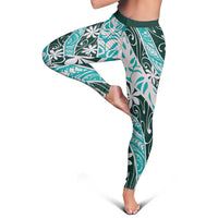 Cyan Tahiti Tiare Monstera Leggings Polynesian Pattern Curve Style LT01 - Polynesian Pride