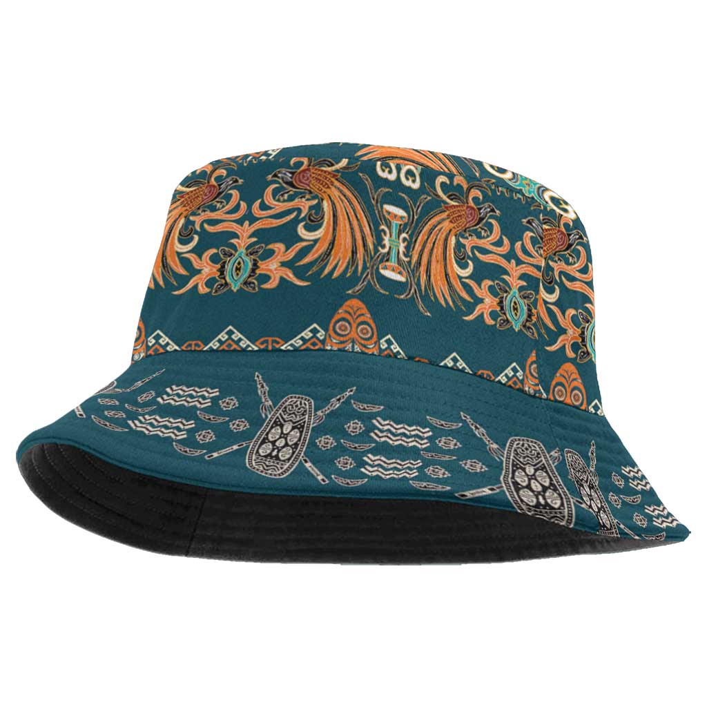 Dark Cyan Blue Batik Papua-inspired Pattern Bucket Hat LT9 One Size Blue - Polynesian Pride