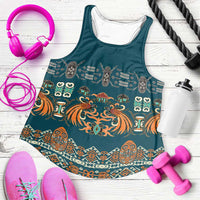 Dark Cyan Blue Batik Papua-inspired Pattern Women Racerback Tank LT9 Blue - Polynesian Pride