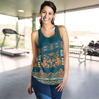 Dark Cyan Blue Batik Papua-inspired Pattern Women Racerback Tank LT9 - Polynesian Pride