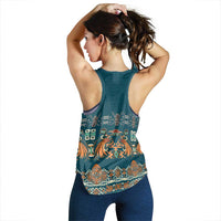 Dark Cyan Blue Batik Papua-inspired Pattern Women Racerback Tank LT9 - Polynesian Pride