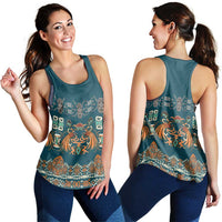 Dark Cyan Blue Batik Papua-inspired Pattern Women Racerback Tank LT9 - Polynesian Pride