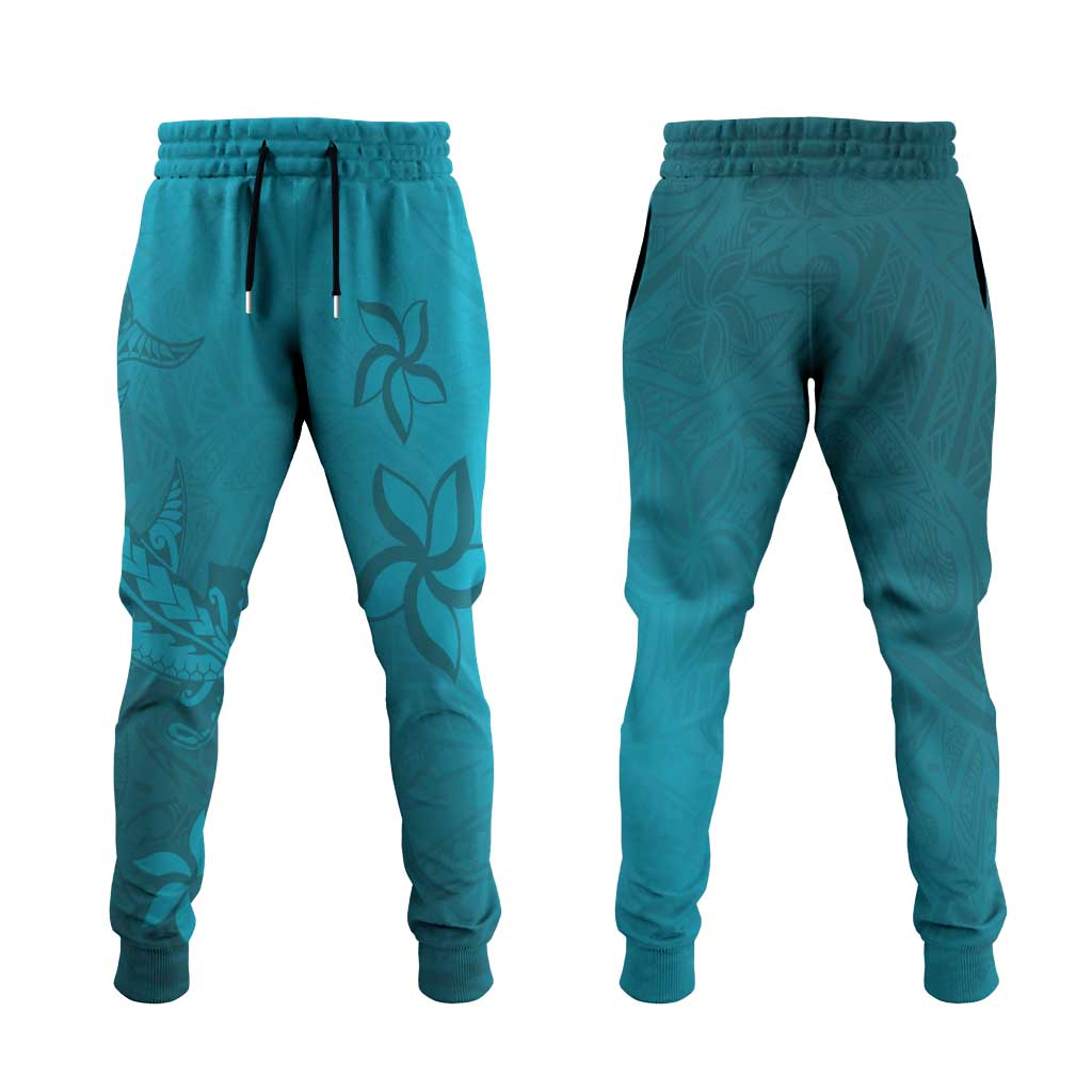 Dark Cyan Gradient Polynesia Jogger Pants Hawaiian Tribal Hammerhead Shark Tattoo LT14 Dark Cyan - Polynesian Pride