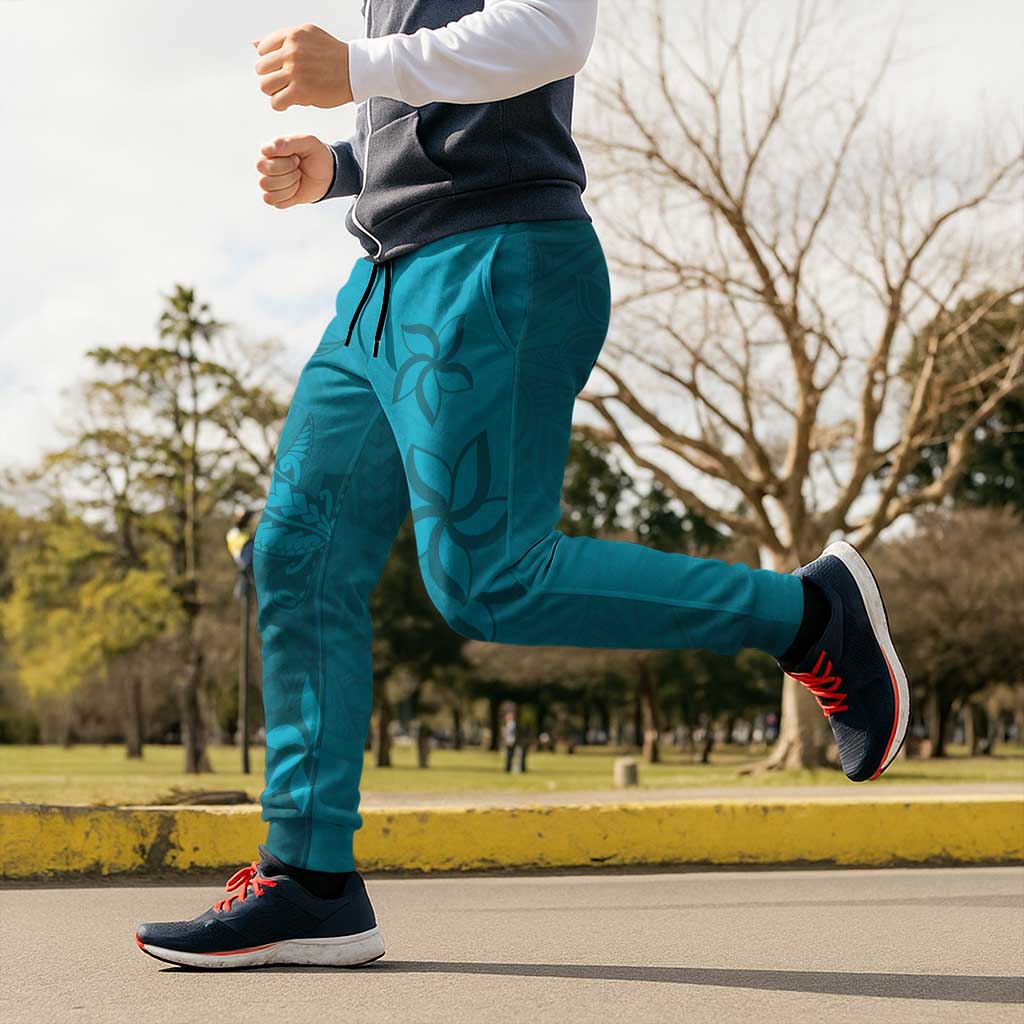 Dark Cyan Gradient Polynesia Jogger Pants Hawaiian Tribal Hammerhead Shark Tattoo LT14 - Polynesian Pride