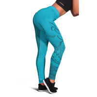 Dark Cyan Gradient Polynesia Leggings Hawaiian Tribal Hammerhead Shark Tattoo LT14 - Polynesian Pride
