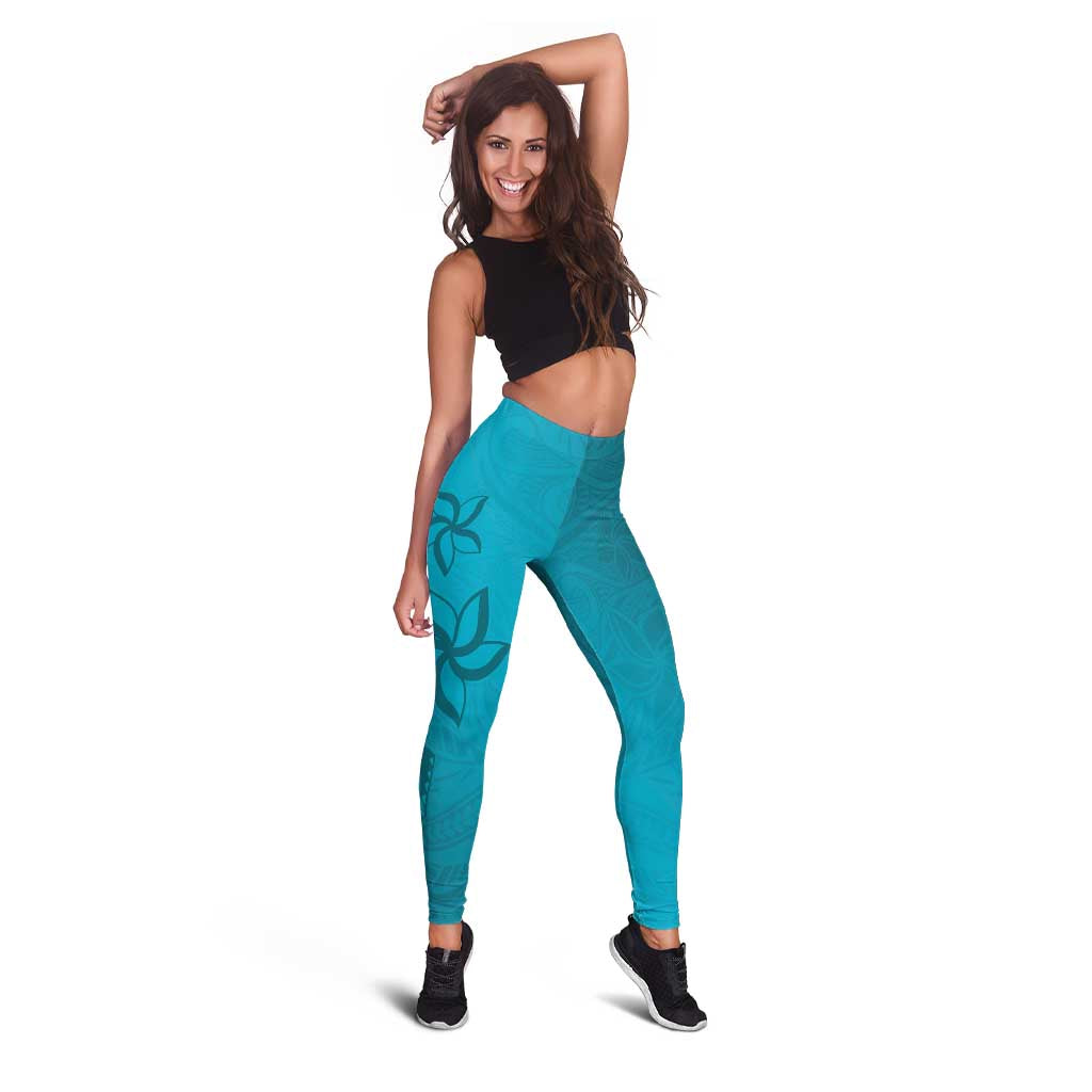 Dark Cyan Gradient Polynesia Leggings Hawaiian Tribal Hammerhead Shark Tattoo LT14 - Polynesian Pride