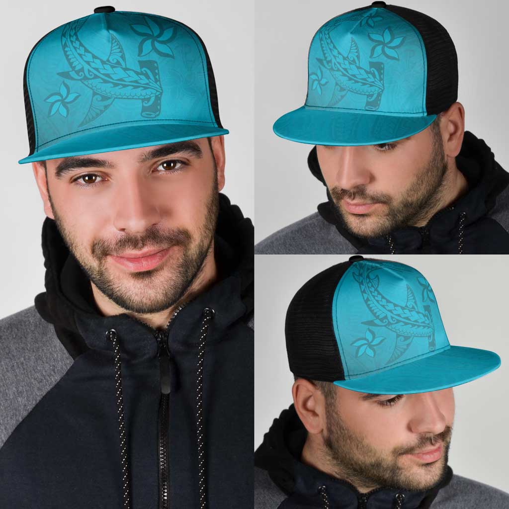 Dark Cyan Gradient Polynesia Mesh Trucker Cap Hawaiian Tribal Hammerhead Shark Tattoo LT14 - Polynesian Pride