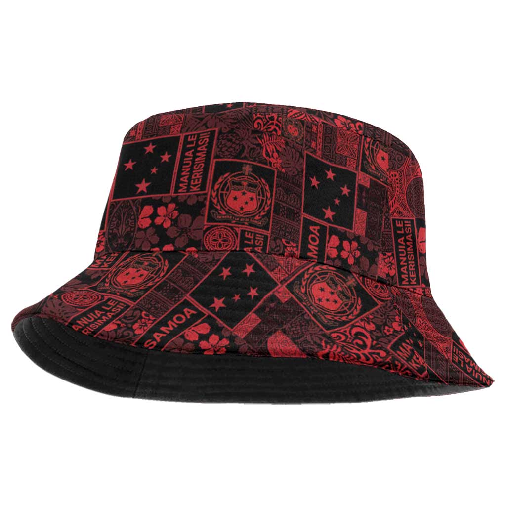 Dark Samoa Manuia Le Kerisimasi Bucket Hat Pacific Patchwork Xmas Vibes LT9 One Size Red - Polynesian Pride