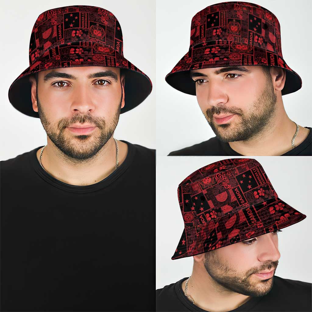 Dark Samoa Manuia Le Kerisimasi Bucket Hat Pacific Patchwork Xmas Vibes LT9 - Polynesian Pride