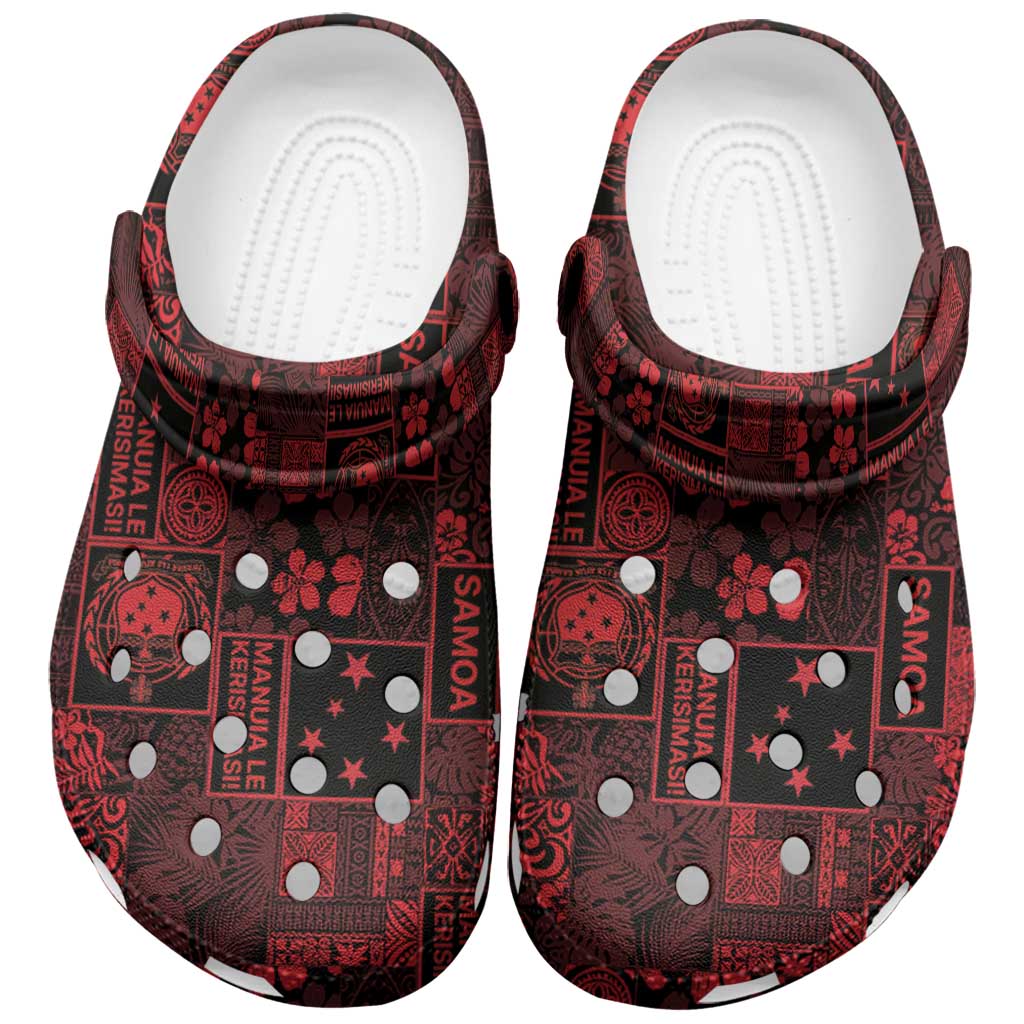 Dark Samoa Manuia Le Kerisimasi Clogs Shoes Pacific Patchwork Xmas Vibes LT9 Red - Polynesian Pride
