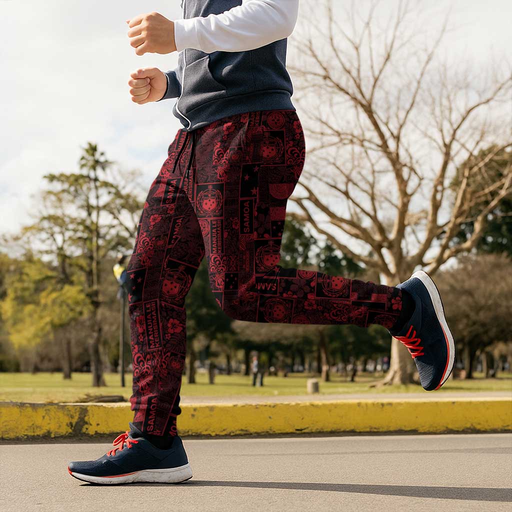 Dark Samoa Manuia Le Kerisimasi Jogger Pants Pacific Patchwork Xmas Vibes LT9 - Polynesian Pride