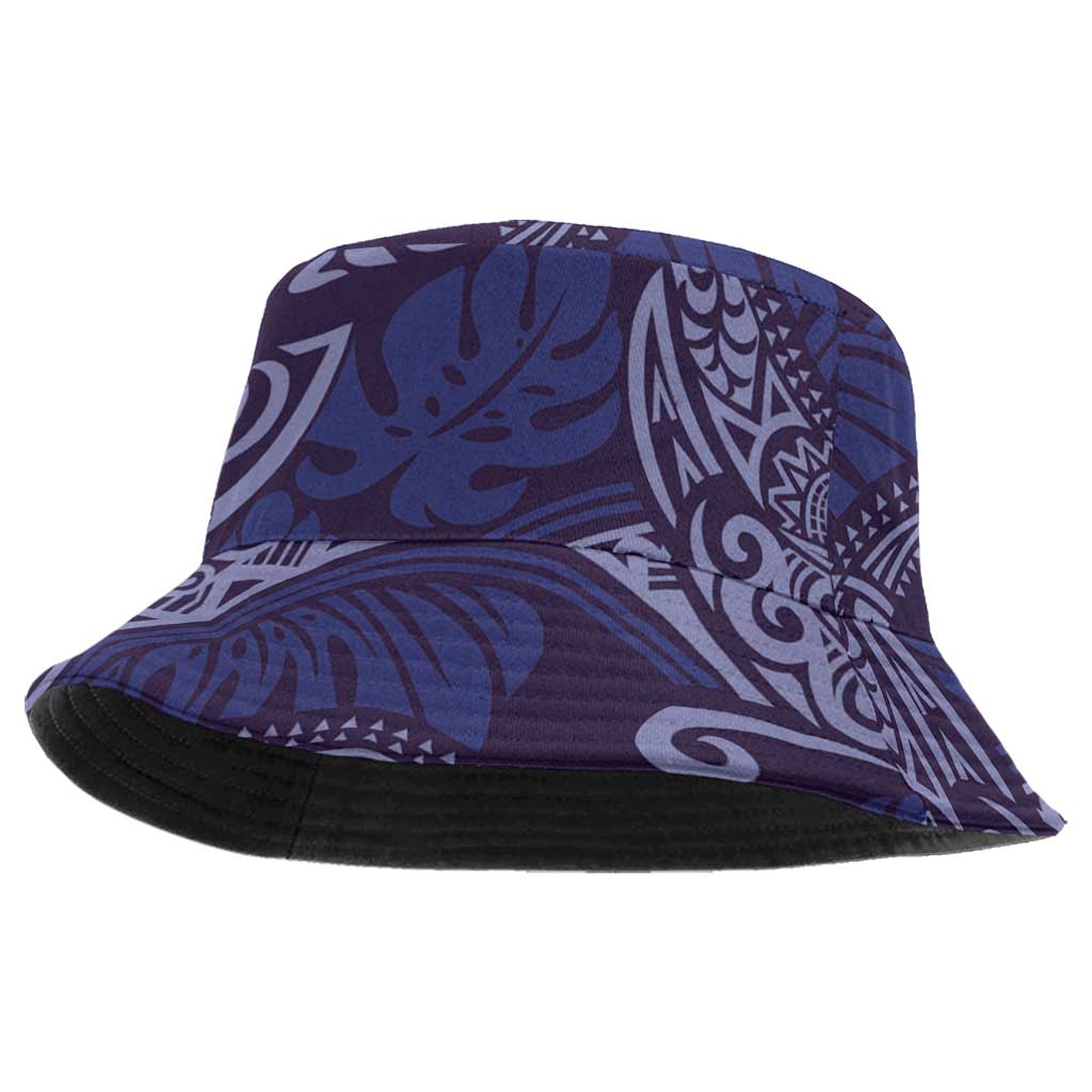 Deep Blue Monstera Bucket Hat Polynesian Tribal Pattern LT01 One Size Blue - Polynesian Pride