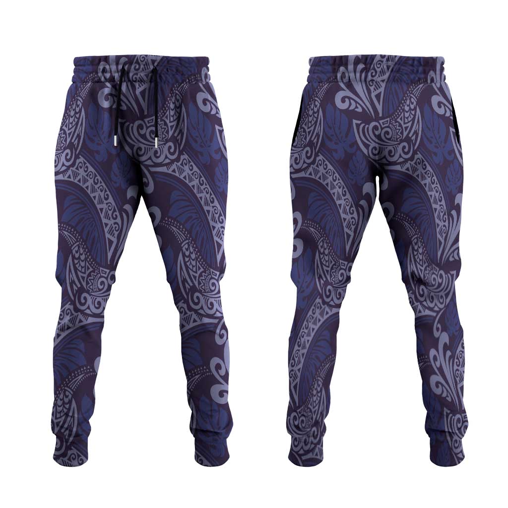 Deep Blue Monstera Jogger Pants Polynesian Tribal Pattern LT01 Blue - Polynesian Pride