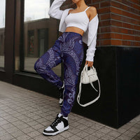 Deep Blue Monstera Jogger Pants Polynesian Tribal Pattern LT01 - Polynesian Pride