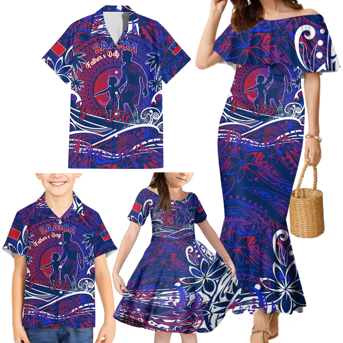 Father's Day Samoa Family Matching Mermaid Dress and Hawaiian Shirt Special Dad Polynesia Paradise