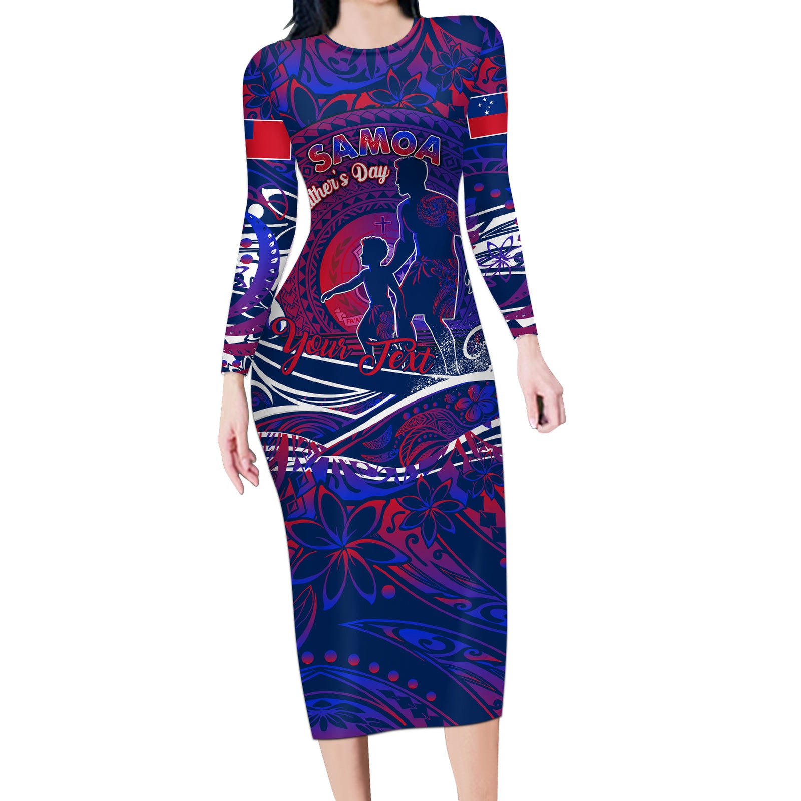 Father's Day Samoa Long Sleeve Bodycon Dress Special Dad Polynesia Paradise DT02 Long Dress Green - Polynesian Pride