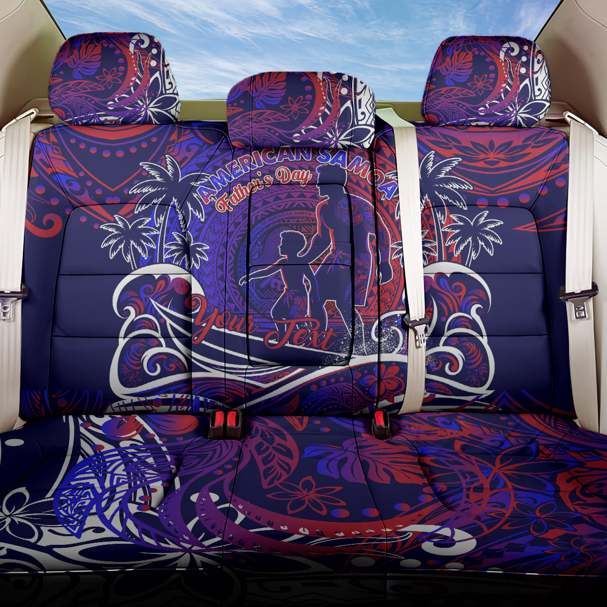 Father's Day American Samoa Back Car Seat Cover Special Dad Polynesia Paradise DT02 One Size Blue - Polynesian Pride