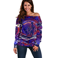 Father's Day American Samoa Off Shoulder Sweater Special Dad Polynesia Paradise DT02 Women Blue - Polynesian Pride