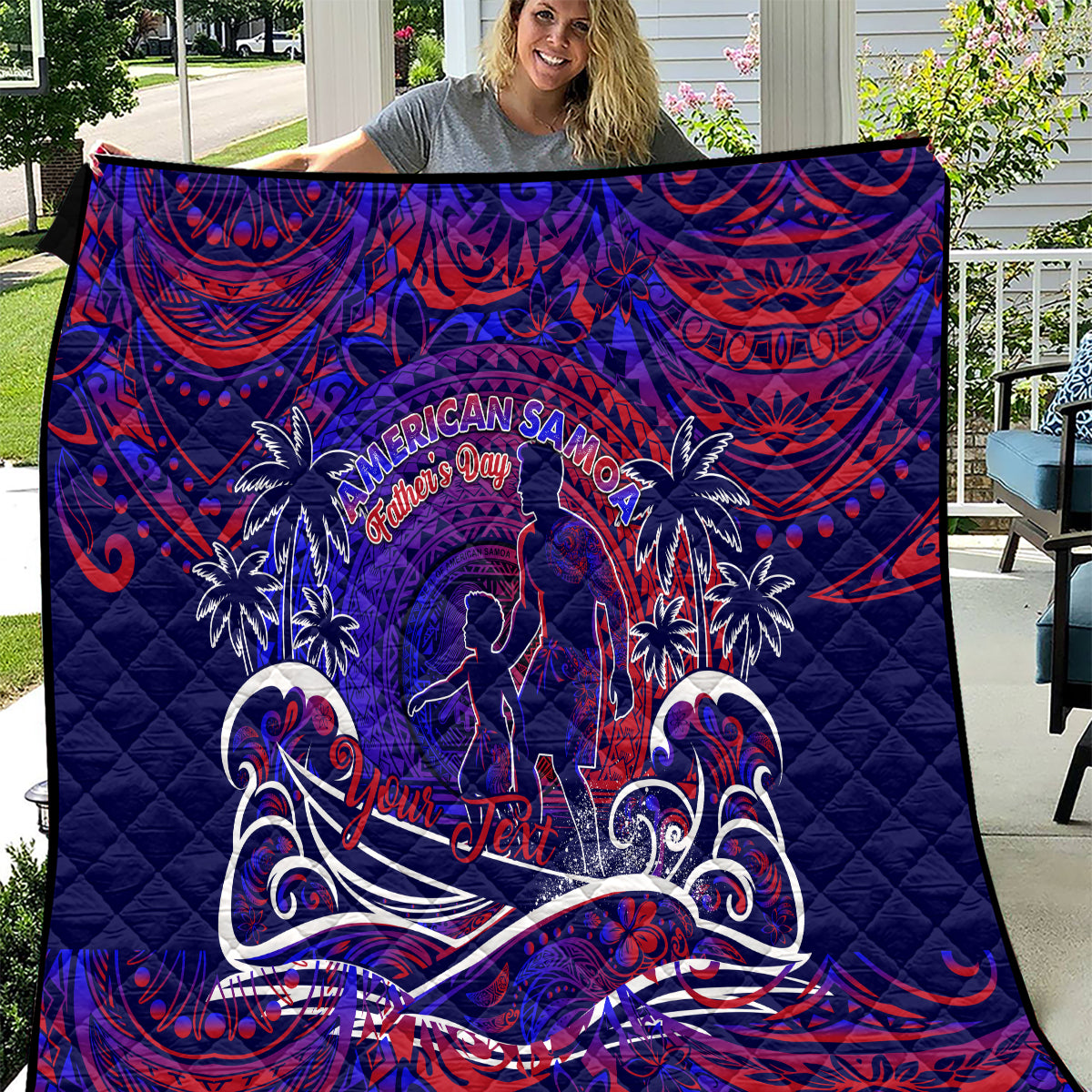 Father's Day American Samoa Quilt Special Dad Polynesia Paradise DT02 Blue - Polynesian Pride