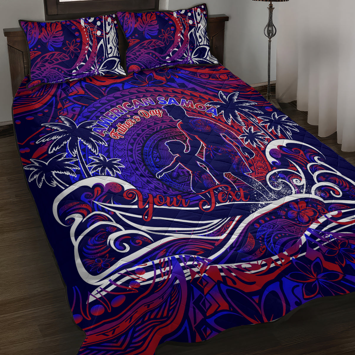 Father's Day American Samoa Quilt Bed Set Special Dad Polynesia Paradise DT02 Blue - Polynesian Pride